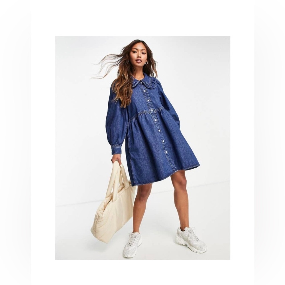 Levi’s Women’s Dark Rinse Ruffled Denim Dress, Long Sleeve, Size M